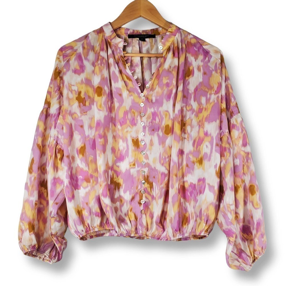 Marc New York High Neck Billow Sleeve Abstract Print Blouse Pink Size XS